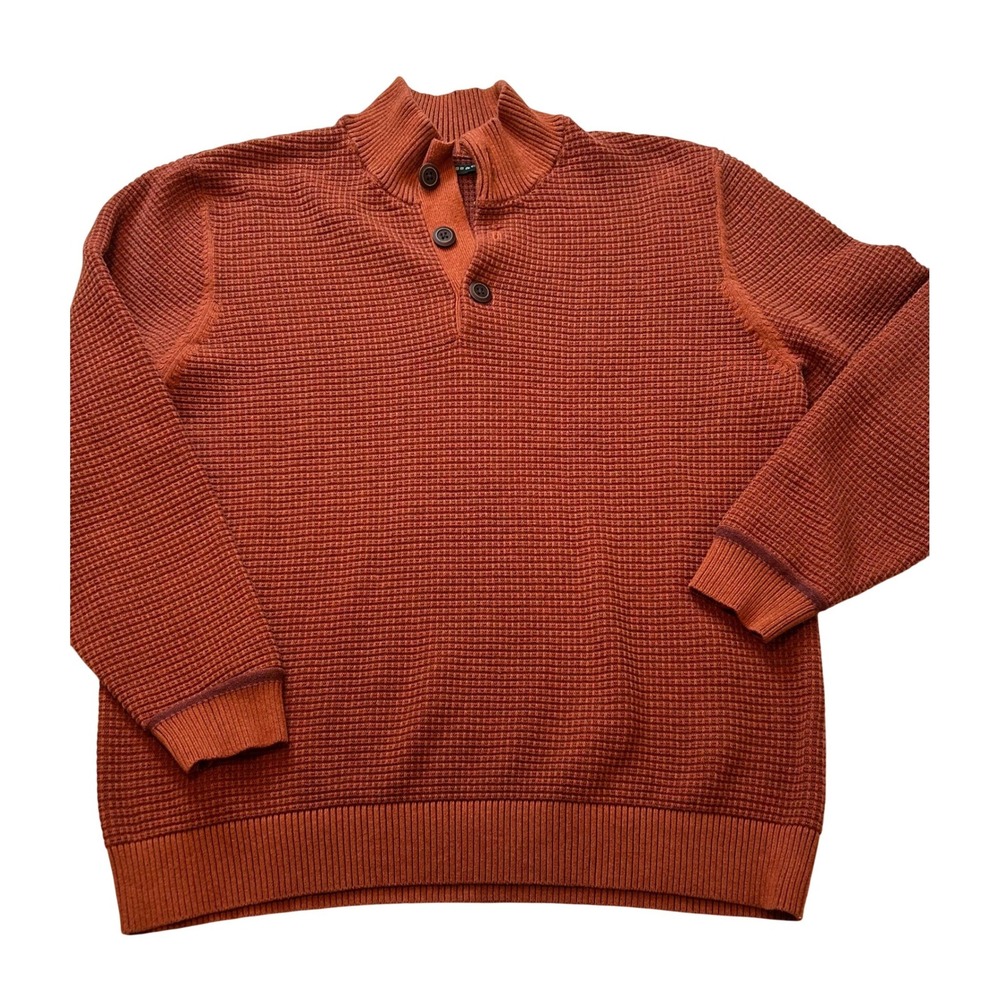 GH BASS Mens Mock Neck‎ Waffle Knit Sweater Orange Long Sleeve Grandpa Size XL